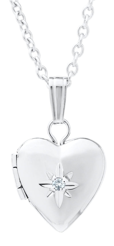 Sterling Silver Diamond Baby / Childrens Heart Locket Pendant Necklace..