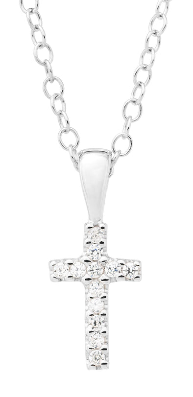 Sterling Silver Cubic Zirconia Baby / Childrens Cross Pendant Necklace..