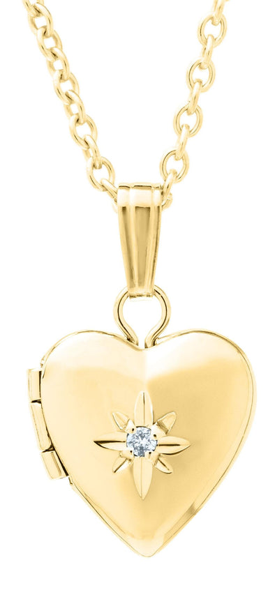 14K Yellow Gold Filled Diamond Baby / Childrens Locket Pendant Necklace.. Gold-filled jewellery is created by bonding a thick layer of solid gold to a durable base metal - ensuring lasting beauty and wearability.