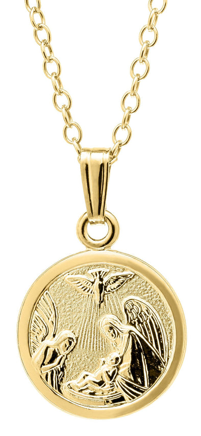 14K Yellow Gold Filled Baby / Childrens Guardian Angel Pendant Necklace.. Gold-filled jewellery is created by bonding a thick layer of solid gold to a durable base metal - ensuring lasting beauty and wearability.