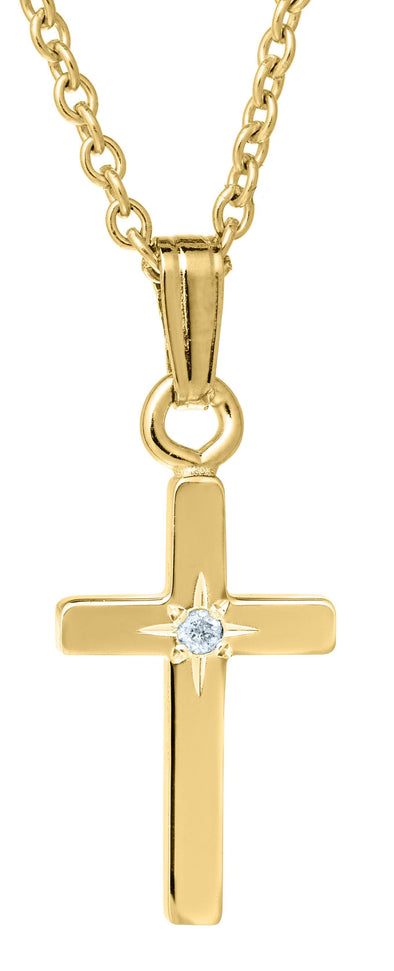 14K Yellow Gold Filled Diamond Baby / Childrens Cross Pendant Necklace.. Gold-filled jewellery is created by bonding a thick layer of solid gold to a durable base metal - ensuring lasting beauty and wearability.