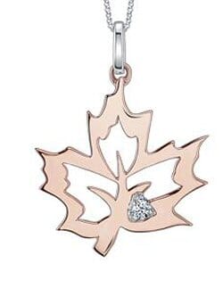 Rose Gold Canadian Diamond "Maple Leaf" Pendant Necklace.