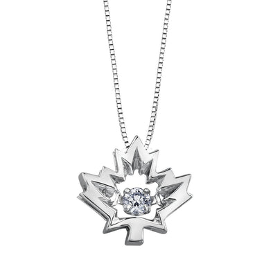 White Gold Canadian Diamond "Maple Leaf"Pulse Pendant Necklace.