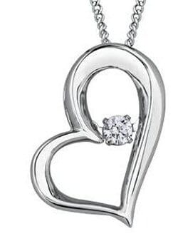 White Gold Diamond Heart Pulse Pendant Necklace.