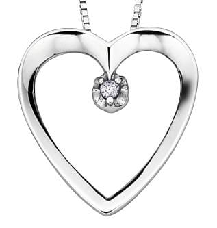 White Gold Diamond Heart Pendant Necklace. 0.01 Center Total Diamond Weight.