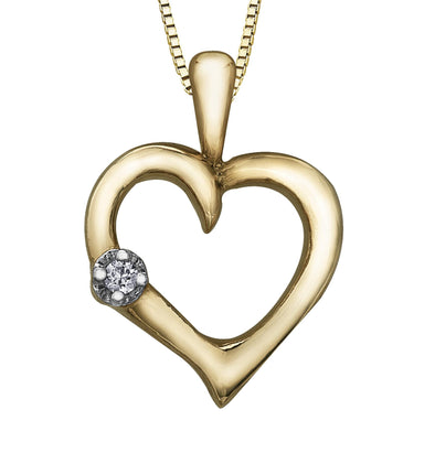 Yellow Gold Diamond Heart Pendant Necklace.