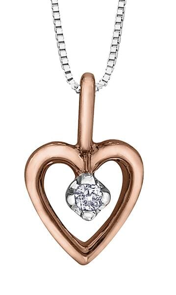 White Gold, Rose Gold Diamond Heart Pendant Necklace.