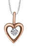 White Gold, Rose Gold Diamond Heart Pendant Necklace.