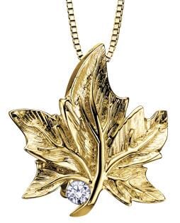 Yellow Gold Canadian Diamond "Maple Leaf" Pendant Necklace.