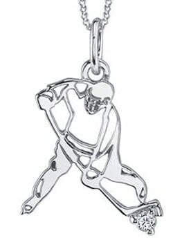 White Gold Canadian Diamond "Hockey Player" Pendant Necklace.