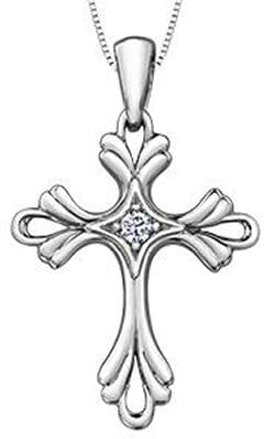 White Gold Canadian Diamond Cross Pendant Necklace.