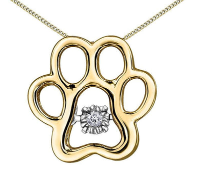 Yellow Gold Diamond Paw Print Pulse Pendant Necklace.