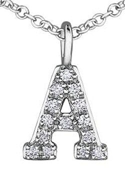 White Gold Diamond "A" Monogram Pendant Necklace.