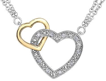 Sterling Silver Yellow Gold Accent Diamond Heart Pendant Necklace.