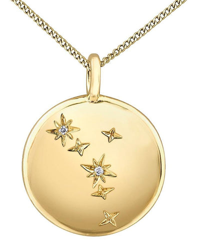 Yellow Gold Diamond "Cancer" Zodiac Pendant Necklace.