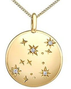 Yellow Gold Diamond "Virgo" Zodiac Pendant Necklace.