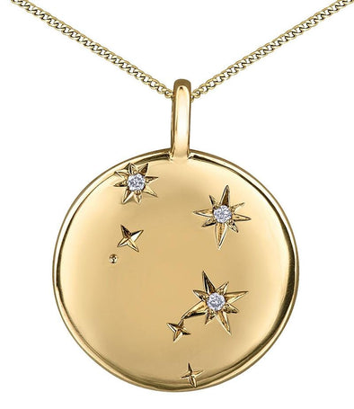 Yellow Gold Diamond "Libra" Zodiac Pendant Necklace.