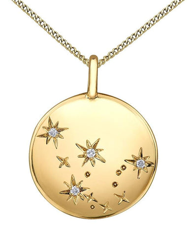 Yellow Gold Diamond "Aquarius" Zodiac Pendant Necklace.