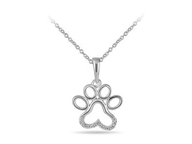 White Gold Diamond "Paw Print" Pendant Necklace.