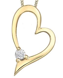 Yellow Gold Diamond Heart Pendant Necklace.