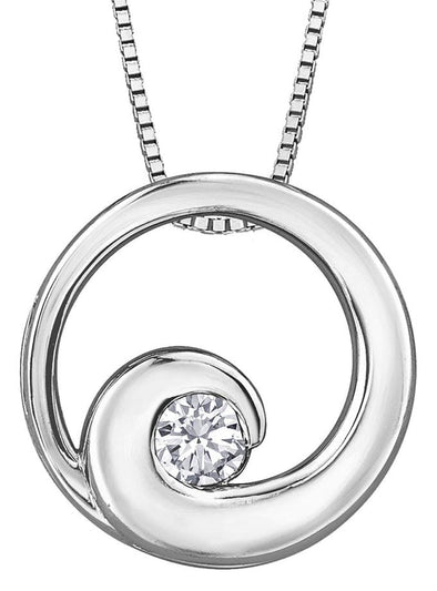 White Gold Canadian Diamond Circle Pendant Necklace.