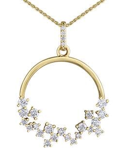 Yellow Gold Diamond Circle Pendant Necklace.