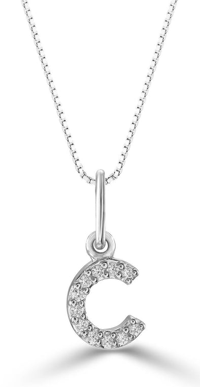 White Gold Diamond "C" Initial Pendant Necklace.