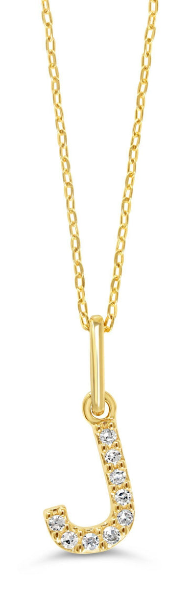 Yellow Gold Diamond "J" Initial Pendant Necklace.