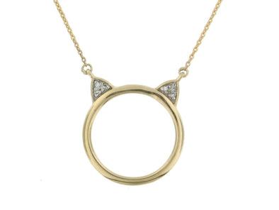 Yellow Gold Diamond Cat Pendant Necklace.