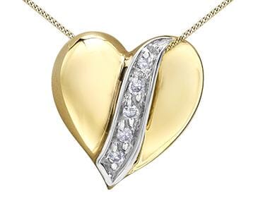 Yellow Gold Diamond Heart Pendant Necklace.