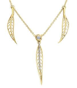 Yellow Gold Canadian Diamond Feather Pendant Necklace.