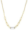 Yellow Gold Diamond Paperclip Pendant Necklace.