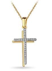 Yellow Gold Diamond Cross Pendant Necklace.