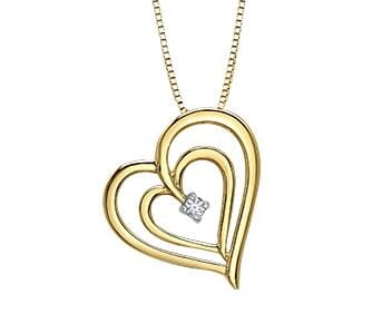 Yellow Gold Canadian Diamond Heart Pendant Necklace.