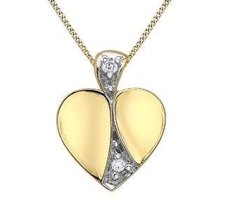 Yellow Gold Diamond Heart Pendant Necklace.