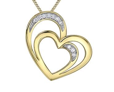 Yellow Gold Diamond Heart Pendant Necklace.