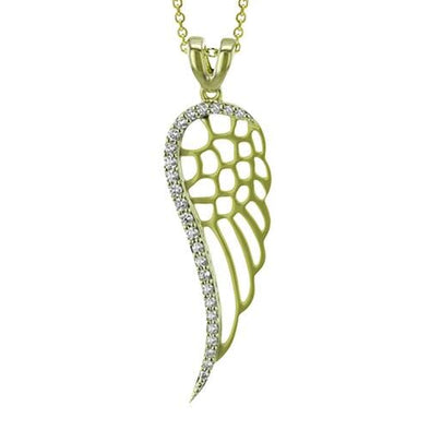 Yellow Gold Diamond Wing Pendant Necklace.