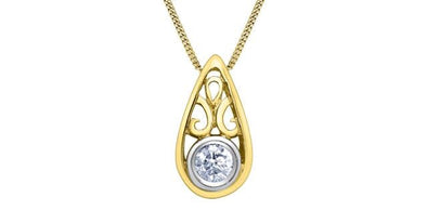 Yellow Gold Diamond Drop Pendant Necklace.