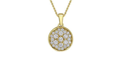 Yellow Gold Diamond Circle Pendant Necklace.