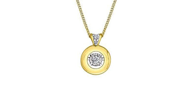 Yellow Gold, White Gold Diamond Circle Pulse Pendant Necklace.