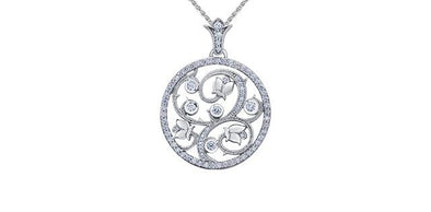 White Gold Canadian Diamond Circle Pendant Necklace.