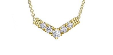 Yellow Gold Canadian Diamond Bar Pendant Necklace.