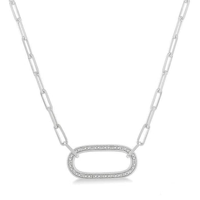 Sterling Silver Diamond Paperclip Pendant Necklace.