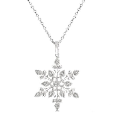 Sterling Silver Diamond Snowflake Pendant Necklace.