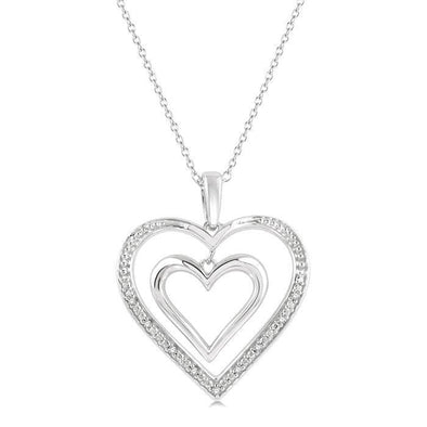 Sterling Silver Diamond Twin Heart Pendant Necklace.