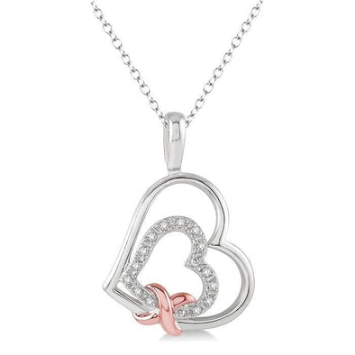 Sterling Silver Rose Gold Accent Diamond Heart Pendant Necklace.