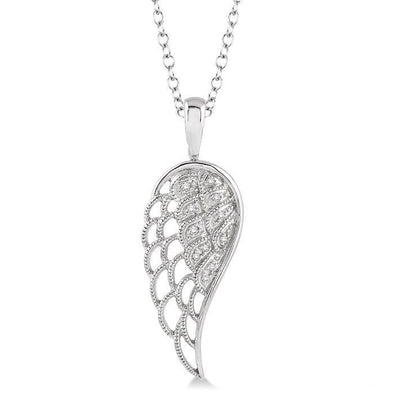 Sterling Silver Diamond Angel Wing Pendant Necklace.