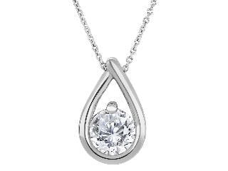 White Gold Lab-Grown Diamond Drop Pendant Necklace.