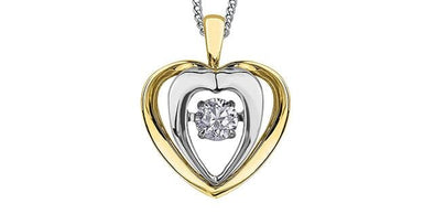 Yellow Gold, White Gold Diamond Heart Pulse Pendant Necklace.