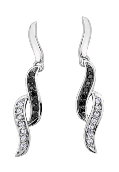 White Gold Black and White Diamond Drop Earrings.